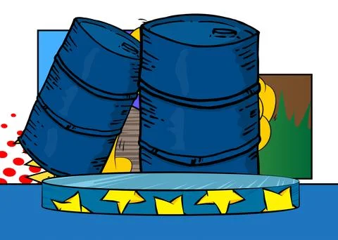 Comic Book Product podium stage for mockup presentation with Oil Barrel. Re.. Stock Illustration