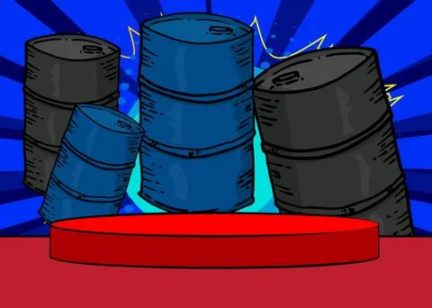 Comic Book Product podium stage for mockup presentation with Oil Barrel. Re.. Stock Illustration