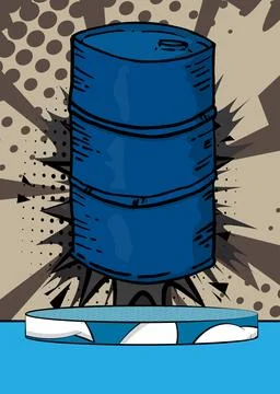 Comic Book Product podium stage for mockup presentation with Oil Barrel. Re.. Ilustração Stock
