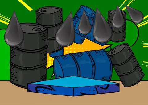 Comic Book Product podium stage for mockup presentation with Oil Barrel and.. Stock Illustration