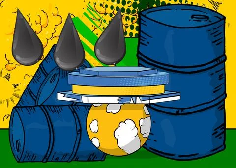 Comic Book Product podium stage for mockup presentation with Oil Barrel and.. Stock Illustration