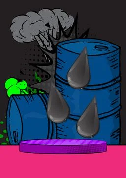Comic Book Product podium stage for mockup presentation with Oil Barrel and.. Stock Illustration