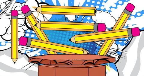 Comic Book Product podium stage for mockup presentation with pencil. Retro .. 스톡 일러스트
