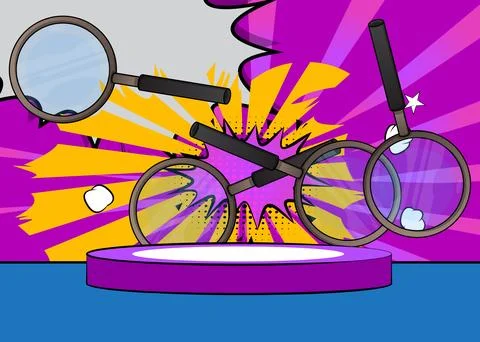 Comic Book Product podium stage for mockup presentation with Magnifying gla.. Stock Illustration