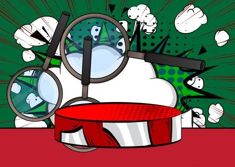 Comic Book Product podium stage for mockup presentation with Magnifying gla.. 스톡 일러스트