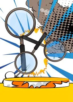 Comic Book Product podium stage for mockup presentation with Magnifying gla.. 스톡 일러스트