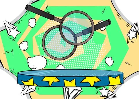 Comic Book Product podium stage for mockup presentation with Magnifying gla.. 스톡 일러스트