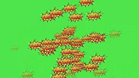 Comic Book &amp;quot;Free&amp;quot; Text Explosion Animation on Green Screen Vídeos de archivo 335285766