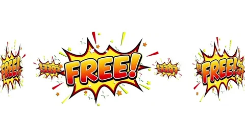 Comic Book &amp;quot;Free&amp;quot; Text Explosion Animation on White Background Vídeos de archivo 335285775