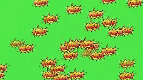 Comic Book &amp;quot;Free&amp;quot; Text Explosion Animation on Green Screen Vídeos de archivo 335285920