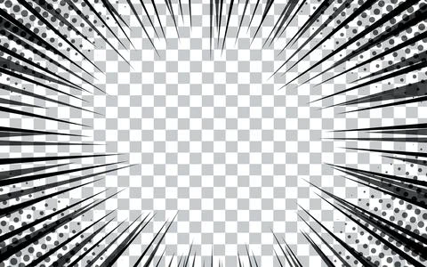 Comic book radial lines on transparent background. Manga speed frames, supe.. Illustrazione stock