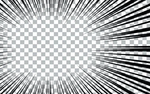 Comic book radial lines on transparent background. Manga speed frames, supe.. Illustrazione stock