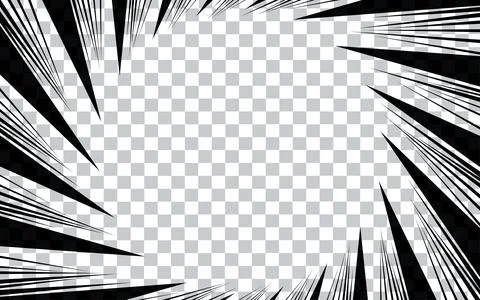 Comic book radial lines on transparent background. Manga speed frames, supe.. Illustrazione stock