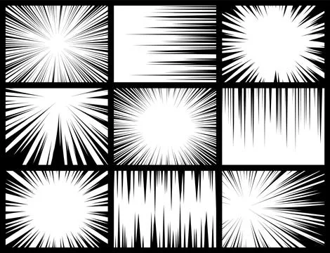 Comic book radial rays, lines. Comics background with motion, speed lines. Pop Illustrazione stock