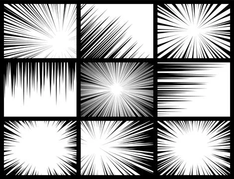Comic book radial rays, lines. Comics background with motion, speed lines. Pop Illustrazione stock