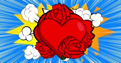 Comic Book Red Heart and Rose Stock Footage 328251461