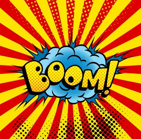 Comic book sound. Colored hand drawn speech bubble. Boom sound chat text effect Illustrazione stock