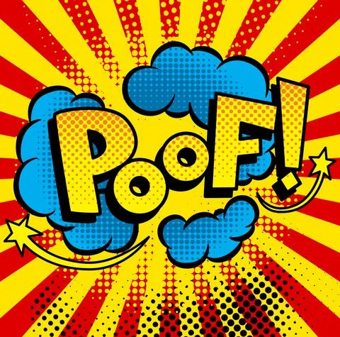 Comic book sound. Colored hand drawn speech bubble. Poof sound chat text effect Stock Illustration