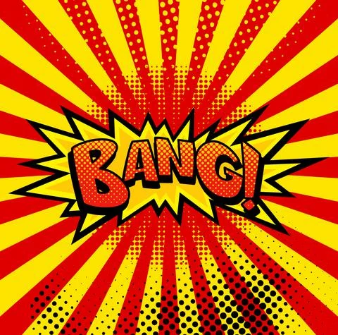 Comic book sound. Colored hand drawn speech bubble. Bang sound chat text effect Stock Illustration
