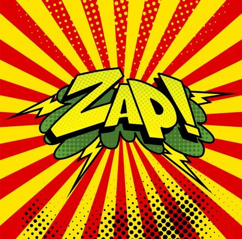 Comic book sound. Colored hand drawn speech bubble. Zap sound chat text effect 스톡 일러스트