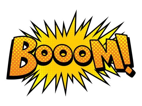 Comic book sound. Colored hand drawn speech bubble. Boom sound chat text effect Illustrazione stock