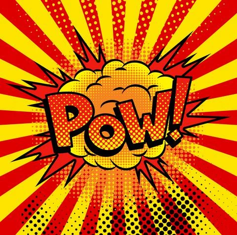 Comic book sound. Colored hand drawn speech bubble. Pow sound chat text effect Stock Illustration