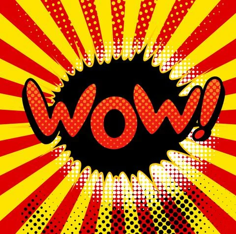 Comic book sound. Colored hand drawn speech bubble. Wow sound chat text effect Stock Illustration