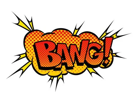 Comic book sound. Colored hand drawn speech bubble. Bang sound chat text effect Illustrazione stock
