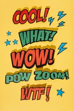Comic book sound effect expression yellow background with shadow Stock Photos