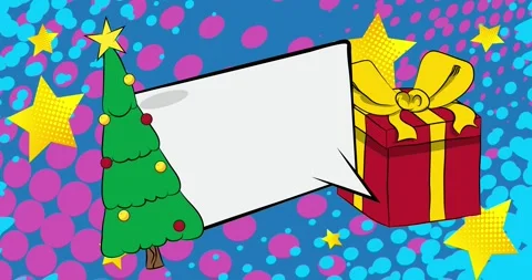 Comic Book speech bubble with gift box and Christmas tree animation Stock Footage 295404044