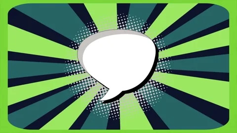 Comic book speech bubble with green and blue sunburst background animation Stockbeeldmateriaal 346724683