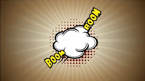 Comic book speech bubble with halftone pattern on a sunburst background Stock Footage 346848269