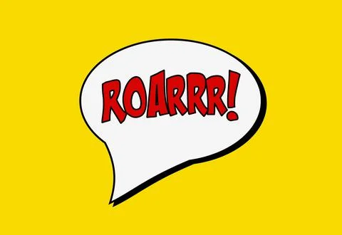 Comic book speech bubble roarrr text energy Stock Illustration