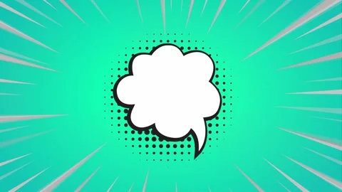 Comic book speech bubble with speed lines on a teal background Stock Footage 346845551