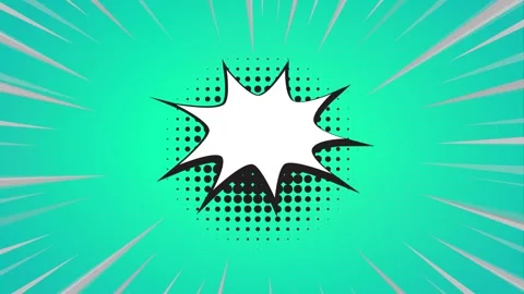 Comic book speech bubble with speed lines on a teal background Stock Footage 346845653