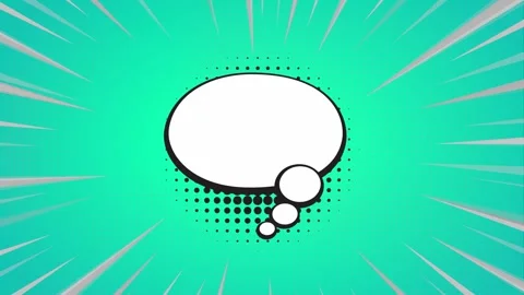 Comic book speech bubble with speed lines on a teal background Stock Footage 346845801