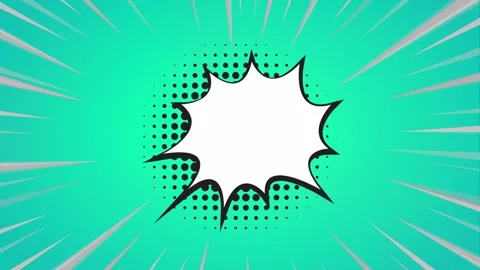 Comic book speech bubble with speed lines on a teal background Stock Footage 346845980
