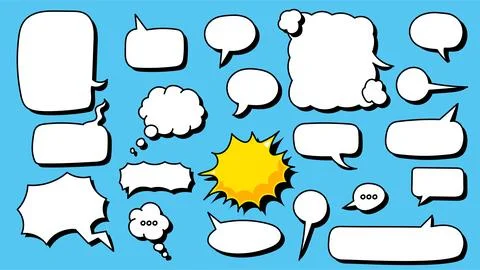 Comic book speech bubble vector set with retro pop art thought clouds 스톡 일러스트