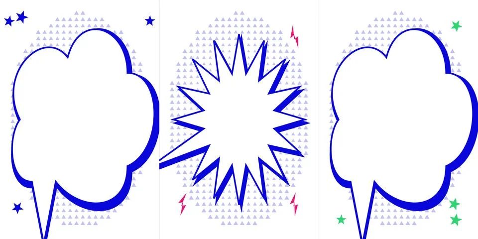 Comic Book Speech Bubbles and Explosions with Stars and Lightning Bolts Illustrazione stock