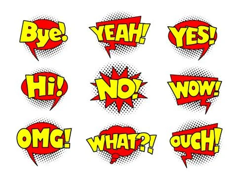 Comic book speech bubbles, cool action sound effect, halftone texture Stock Illustration