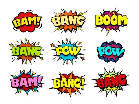 Comic book speech bubbles, crash and bang sounds Stock Illustration