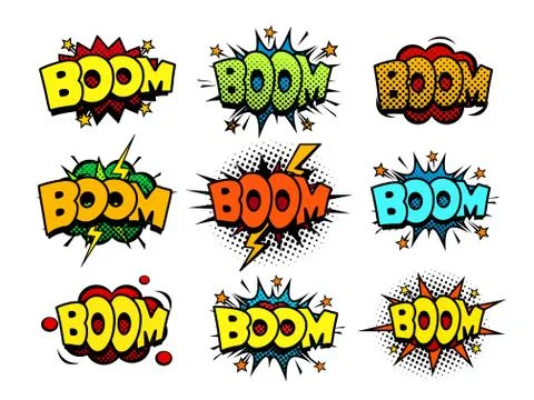Comic book speech bubbles, crash and blast sounds Stock Illustration