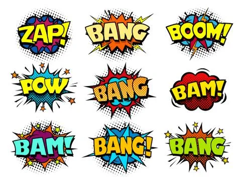 Comic book speech bubbles, crash and bang sounds Stock Illustration