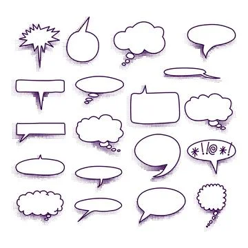 Comic book speech bubbles on a halftone background. Vector format. Illustrazione stock