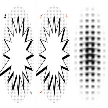 Comic Book Speech Bubbles with Halftone Patterns and Action Graphics Design Illustrazione stock