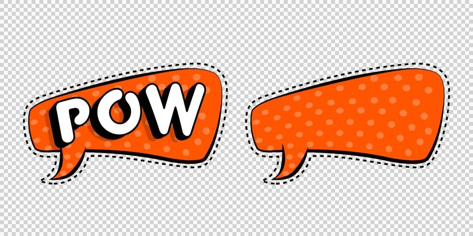 Comic book speech bubbles with polka dots and pow text on white background .. Stock Illustration