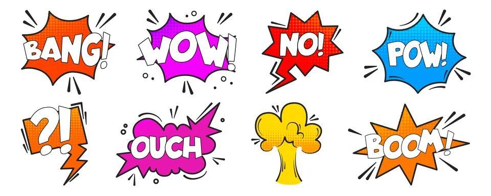 Comic book speech bubbles with pop art effects. Stock Illustration