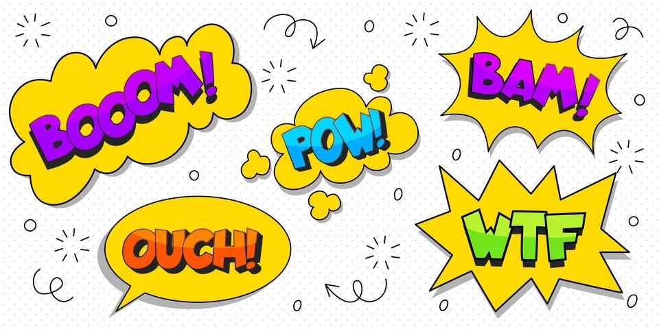 Comic book speech bubbles with pop art effects. Stock Illustration