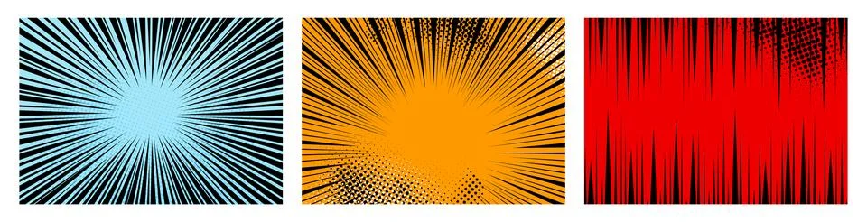Comic book speed lines set, explosion effect. Abstract radial zoom speed light Illustrazione stock