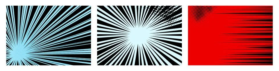 Comic book speed lines set, explosion effect. Abstract radial zoom speed light Illustrazione stock